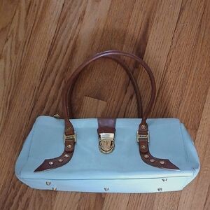 Valentina Mint Green Leather Shoulder Bag  ■ Brown Accents & Gold Hardware